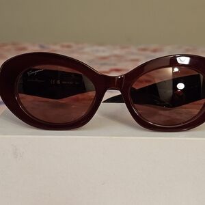 Salvatore Ferragamo Women’s Burgundy Oval Acetate Sunglasses
